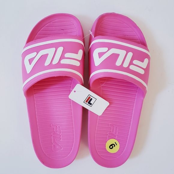 hot pink fila slides